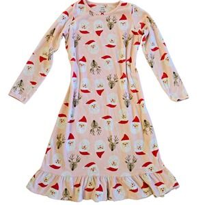 Carters Girls Pink Christmas Pajama Dress Santa Rudolph Fleece Nightgown 12-14A